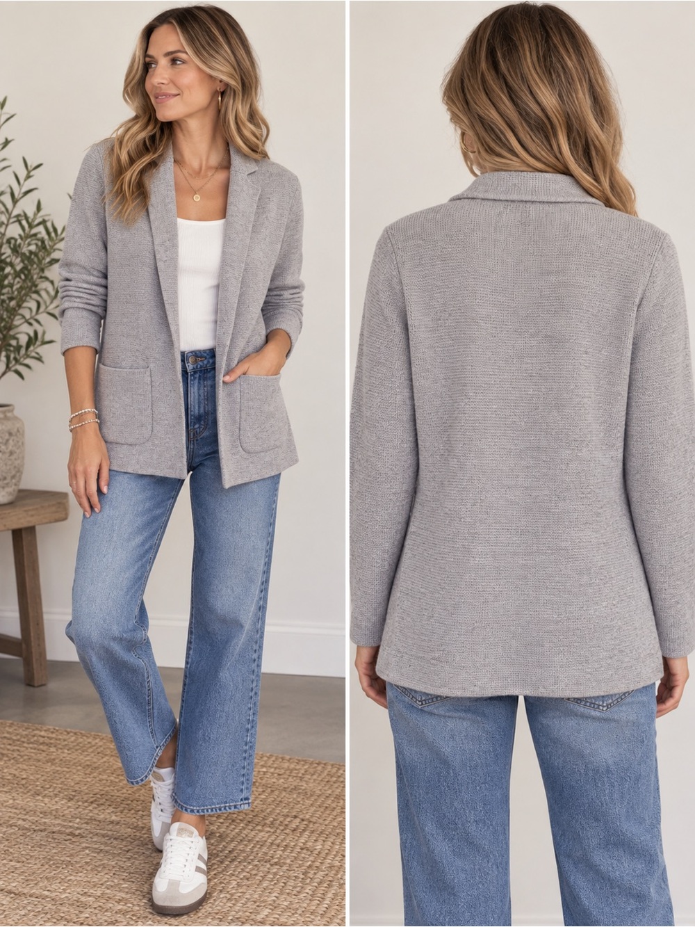Talbots Light Gray Open-Front Blazer Coatigan